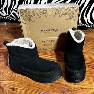 Manitobah Mukluks Black Suede Puffer‎ Shearling Lined Winter Boots Women's